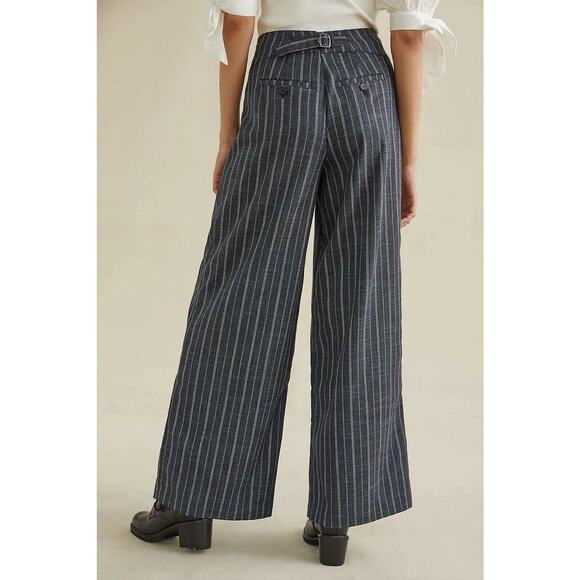 NWT Anthropologie Pinstriped Trousers High Waisted Pants Size 4 Navy Blue Women - Picture 6 of 7